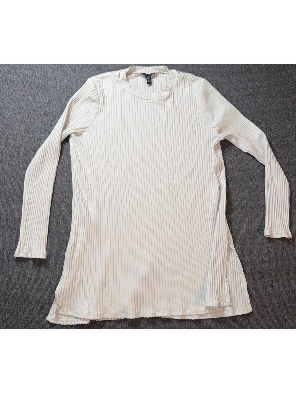Eileen Fisher Ribbed Tunic Sweater Cream Long Sleeve Top Womens Large Tencel
